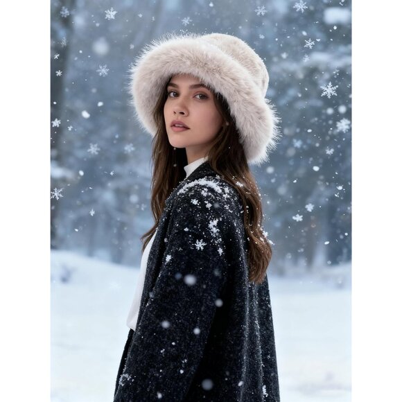 Faux Fur Bucket Hat Women Oversized Winter Warm Wide Brim Cozy Fashion